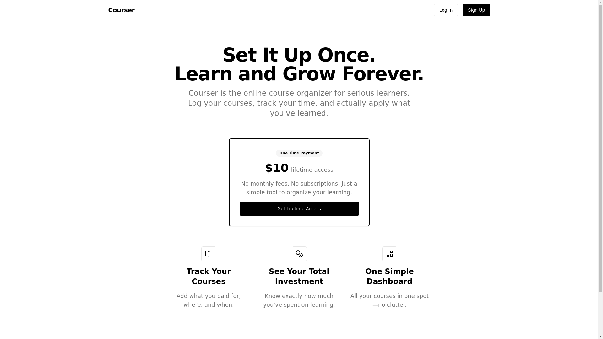 website screenshot of https://learnwithcourser.com/