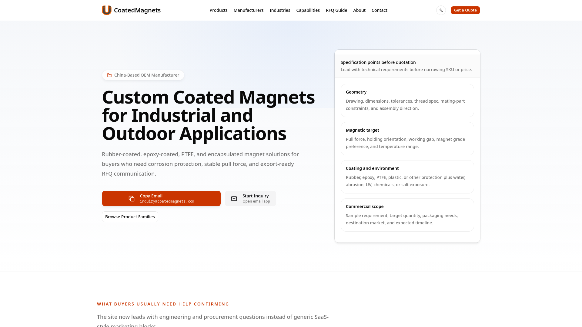 website screenshot of https://coatedmagnets.com