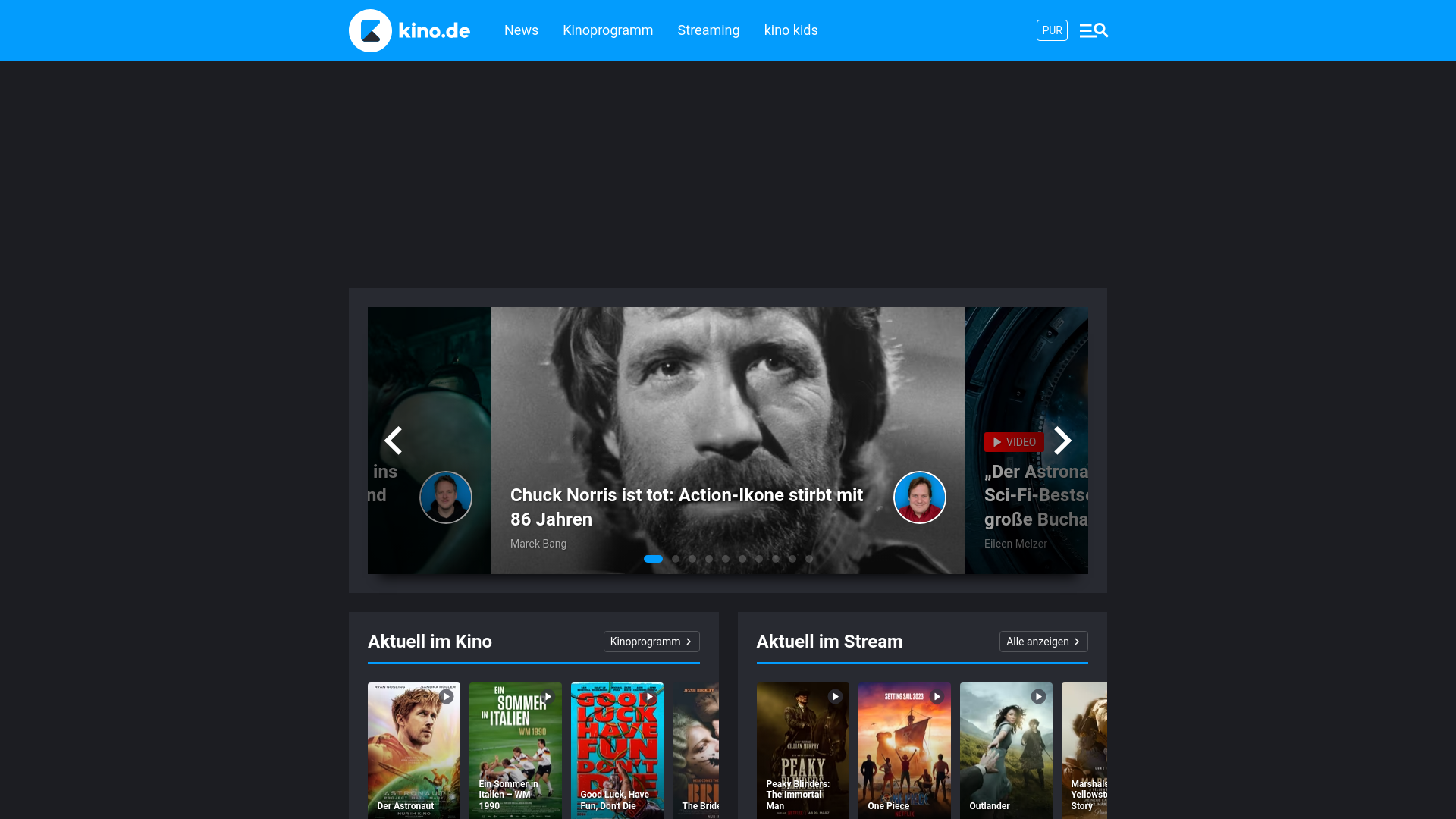 website screenshot of https://www.kino.de