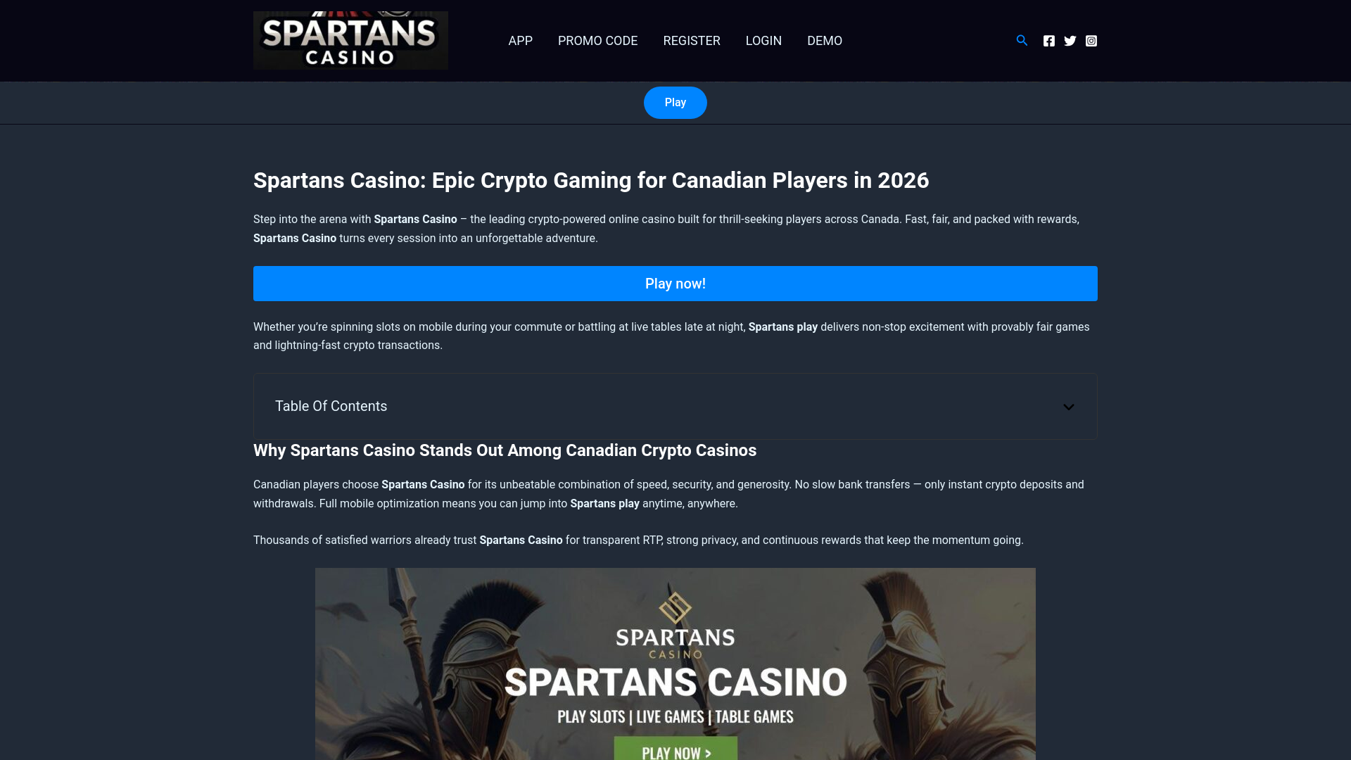 website screenshot of https://spartans-casino.net/