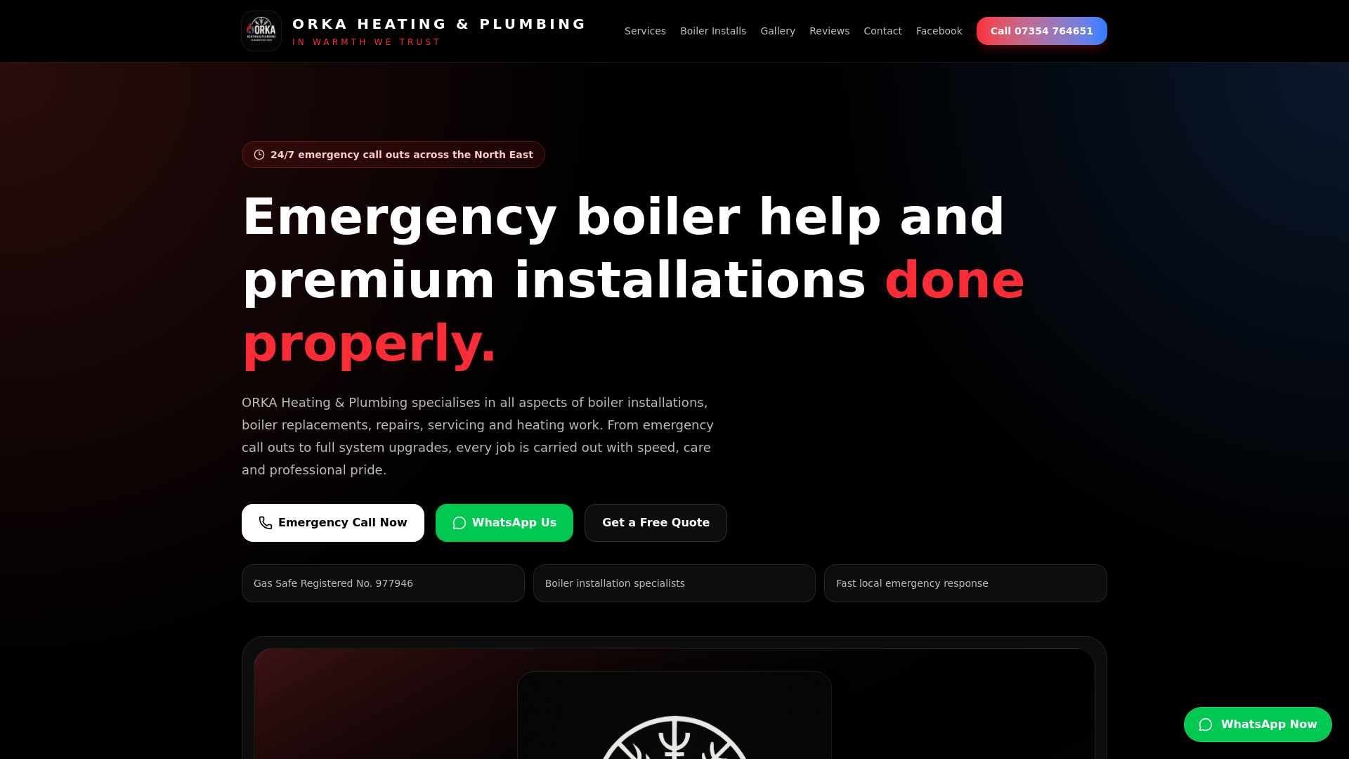 website screenshot of https://orkaheatingandplumbing.co.uk