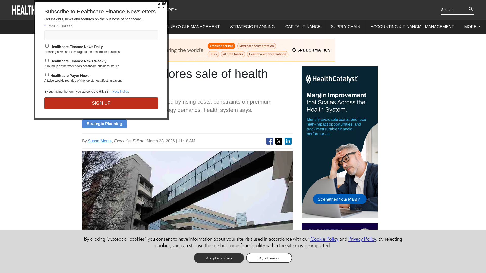 website screenshot of https://www.healthcarefinancenews.com/news/providence-explores-sale-health-plan