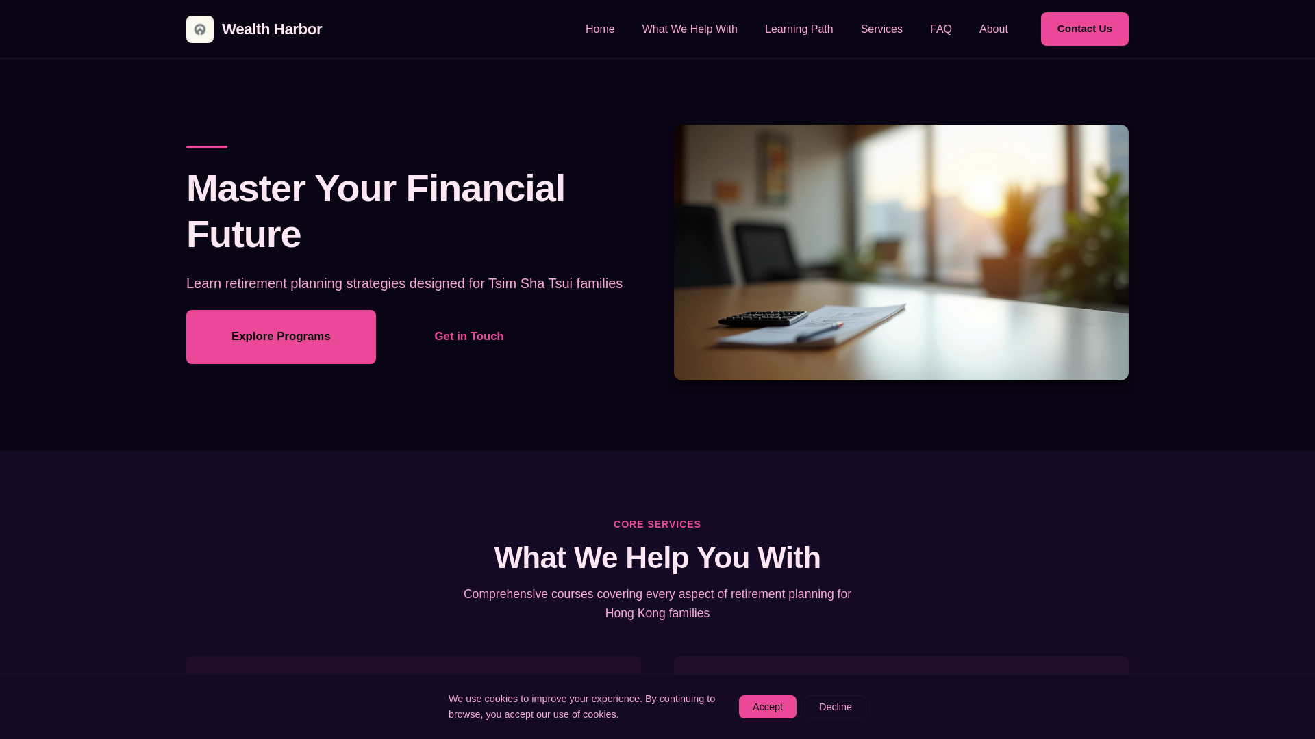 website screenshot of https://wealth-hrbr.com/