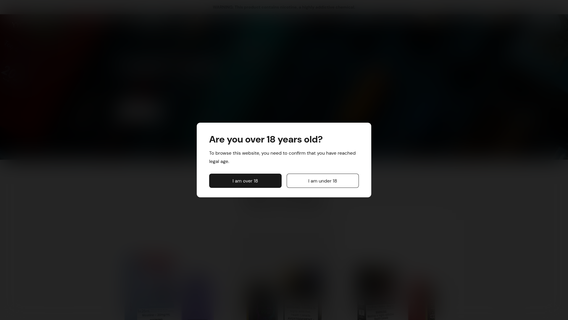 website screenshot of https://yycvapes.com