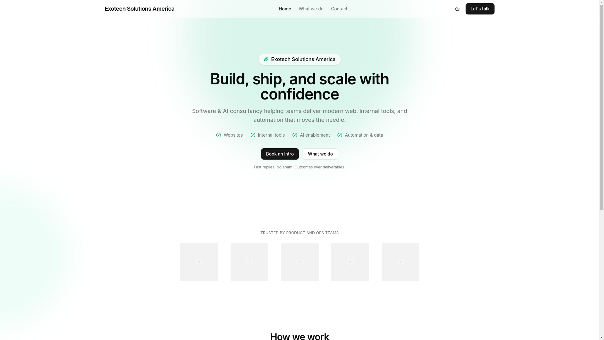 website screenshot of https://exotechsolutions.org/