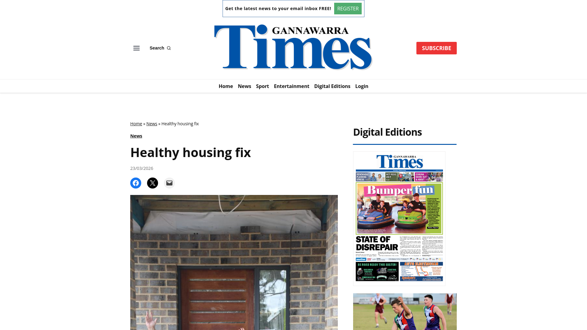 website screenshot of https://gannawarratimes.com.au/news/2026/03/23/healthy-housing-fix/