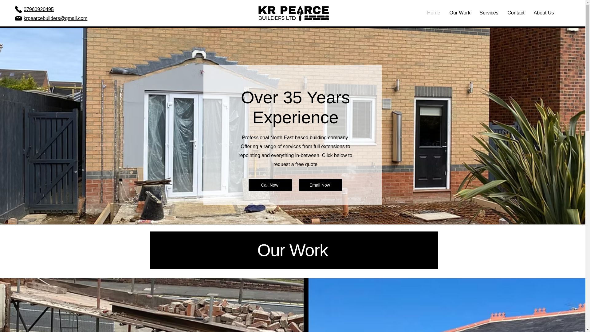 website screenshot of https://krpearcebuilders.com/