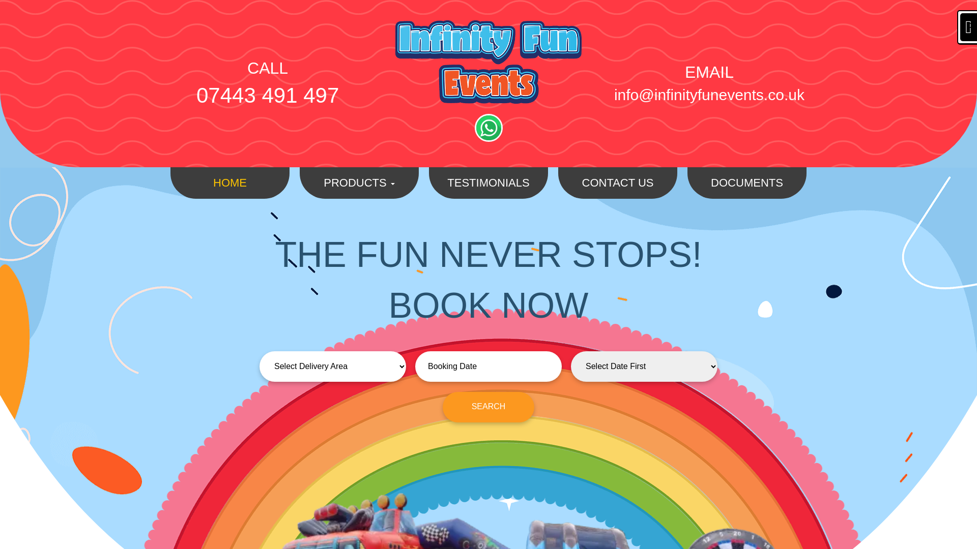 website screenshot of https://infinityfunevents.co.uk/