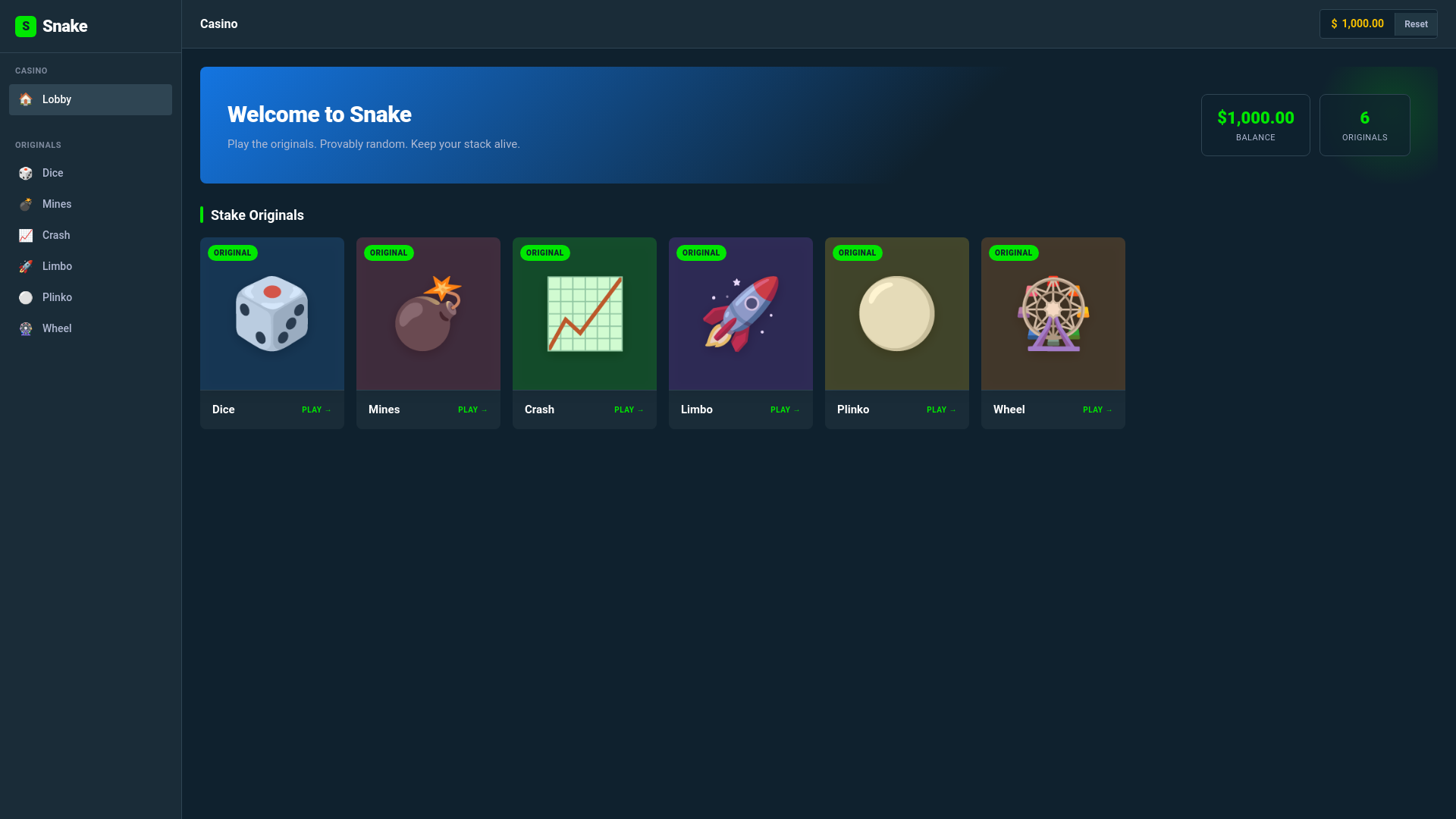 website screenshot of https://snake-casino.pages.dev/