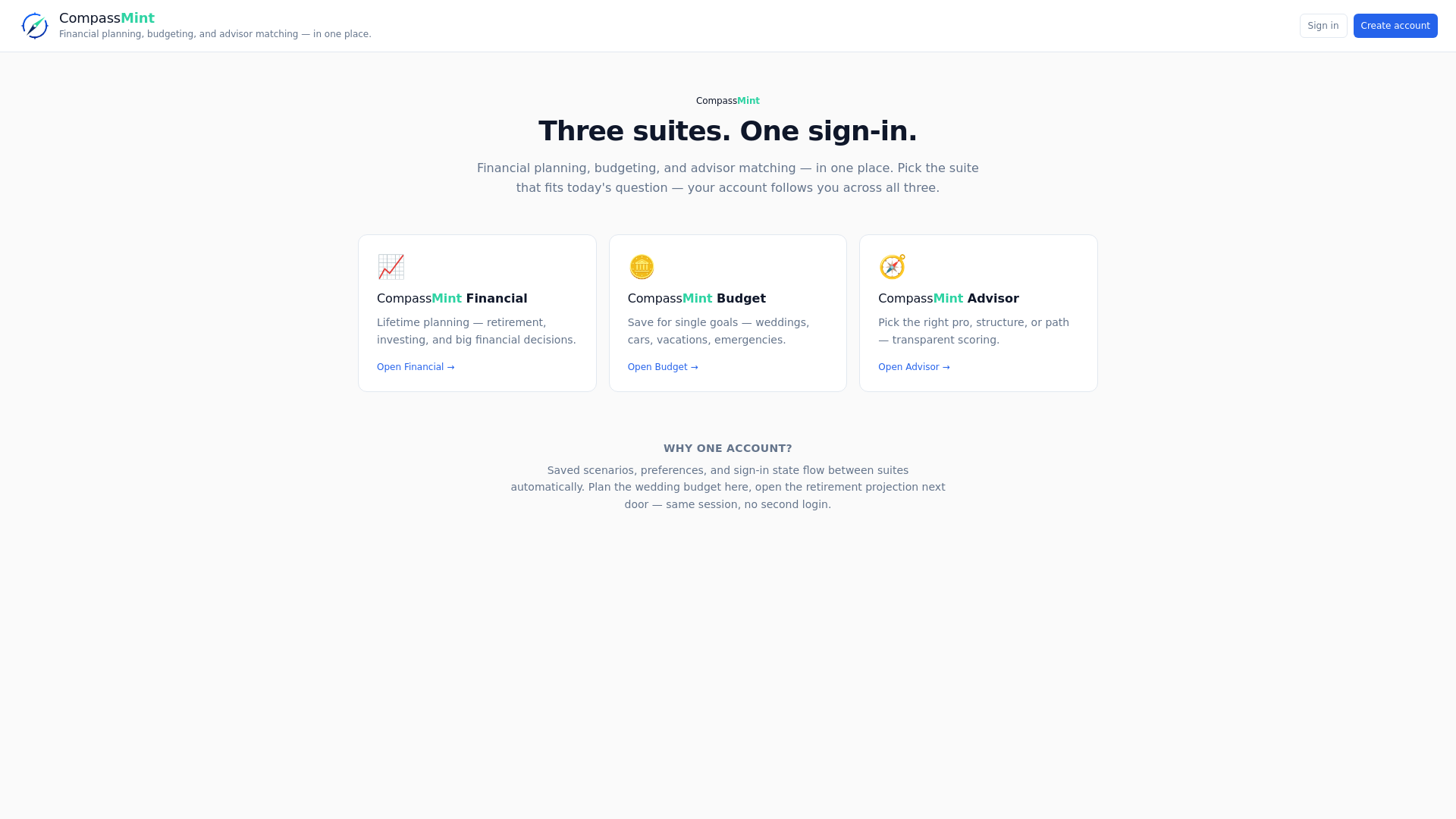 website screenshot of https://compassmint.io/