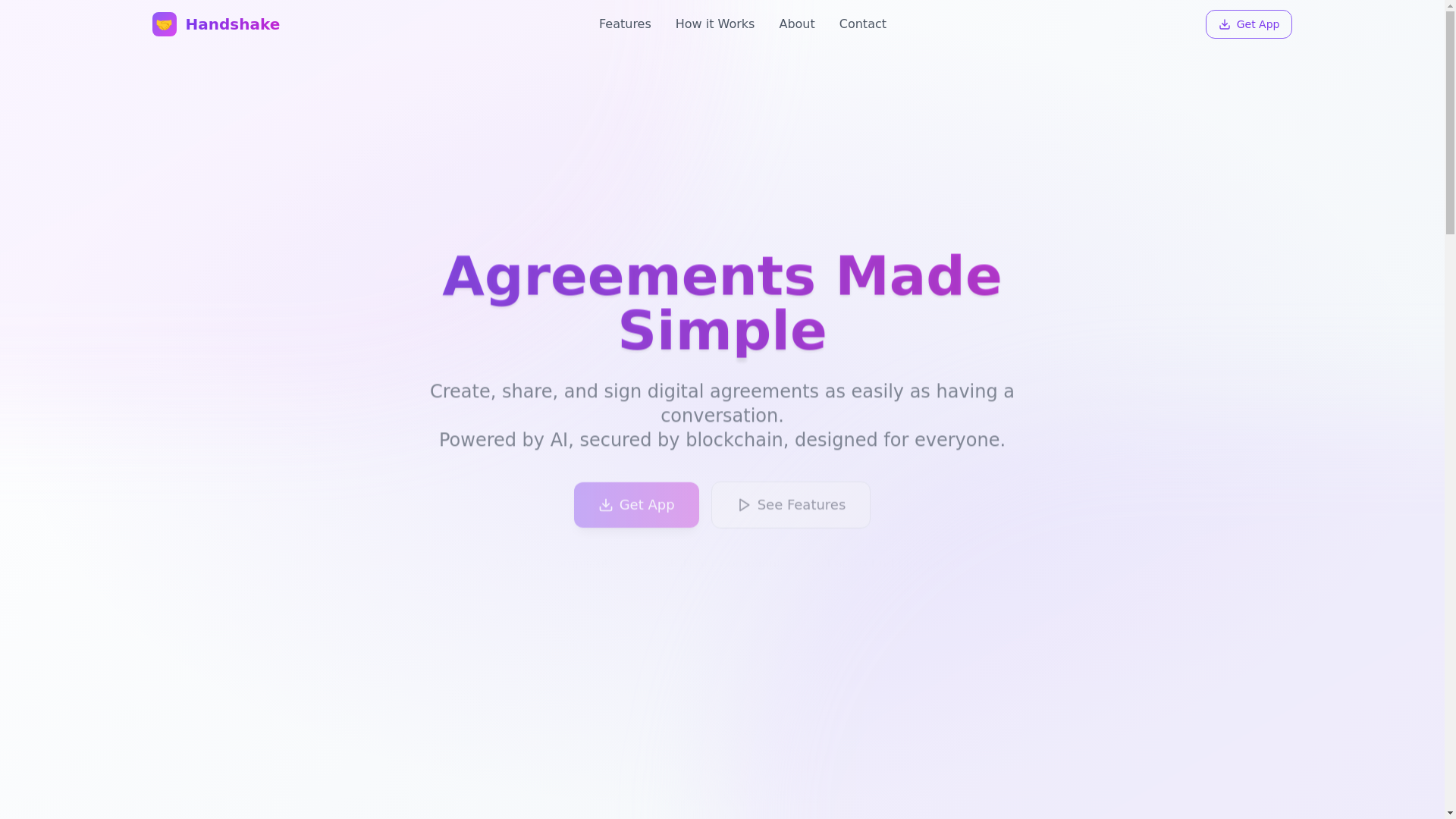 website screenshot of https://hshake.app/