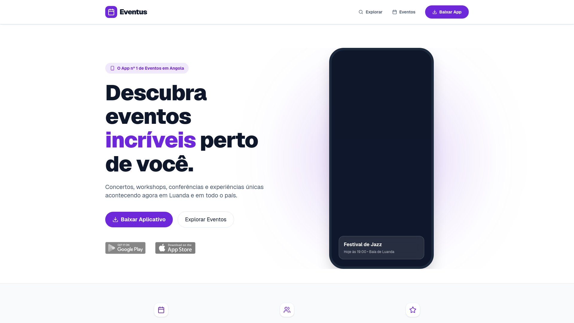 website screenshot of https://eventusangola.com