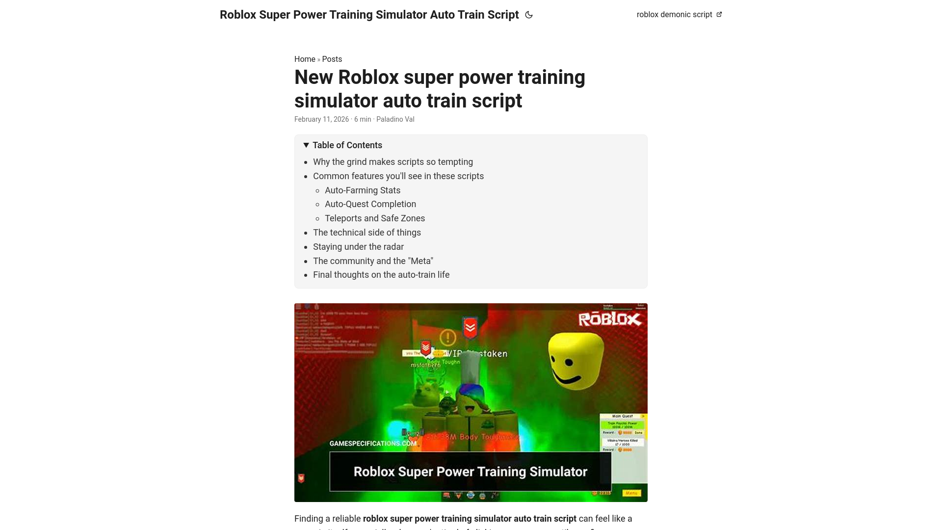 website screenshot of https://roblox-super-power-training-simulator-auto-train-script.pages.dev/