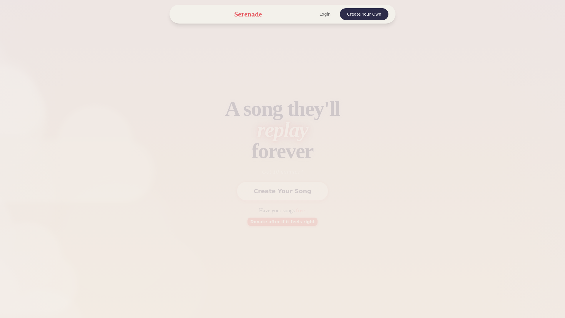 website screenshot of https://serenade.love/