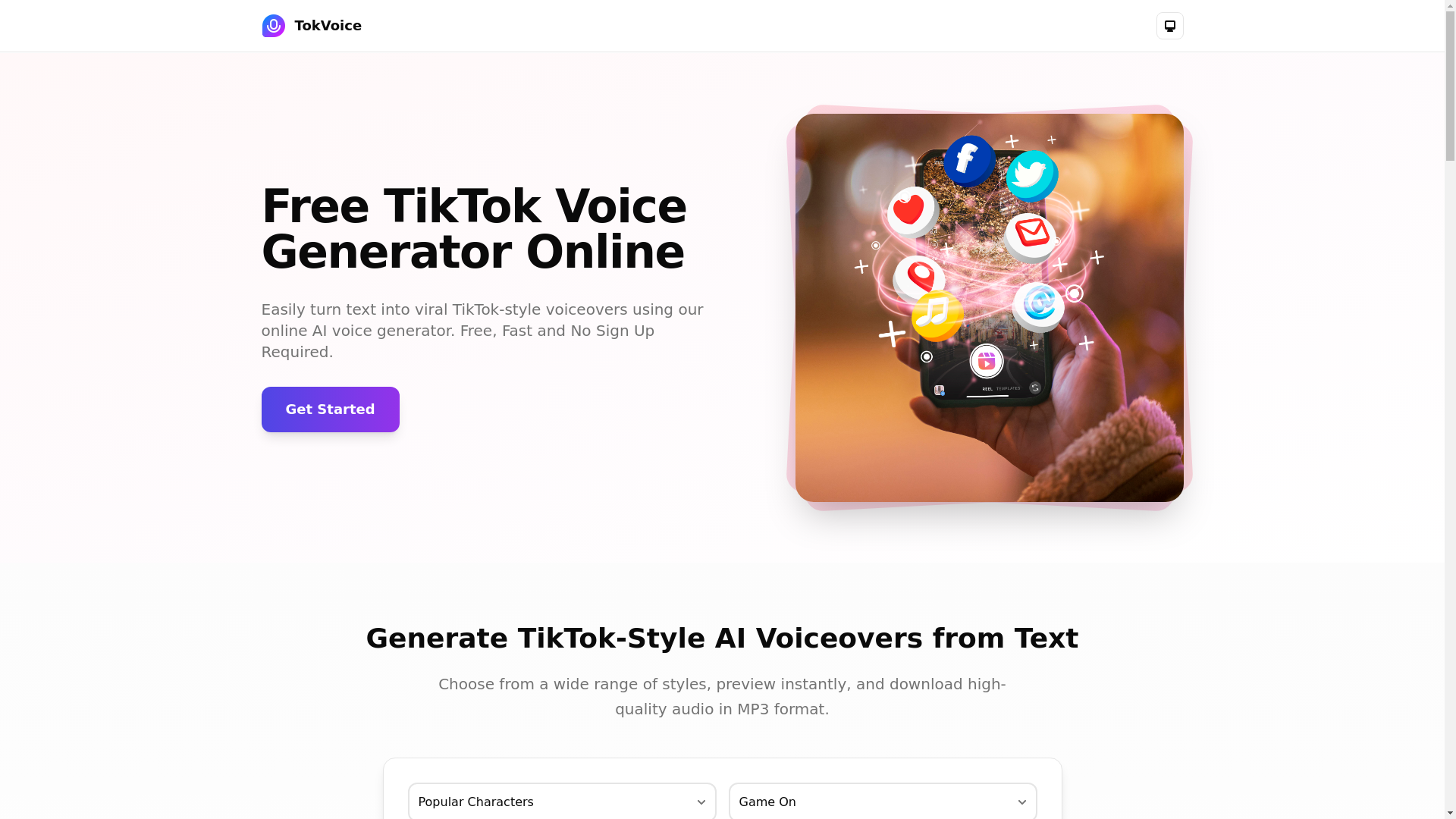website screenshot of https://tokvoice-2.pages.dev/