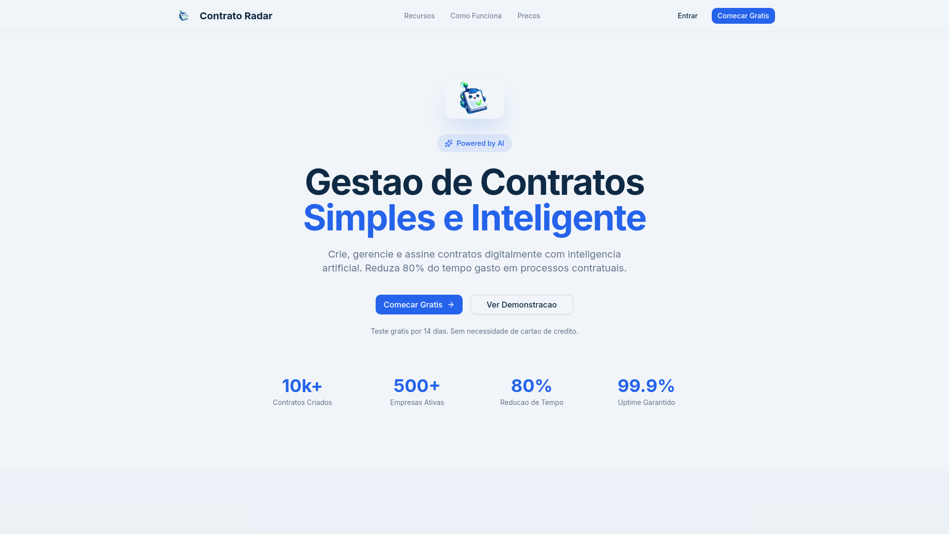 website screenshot of https://contratoradar.com.br/