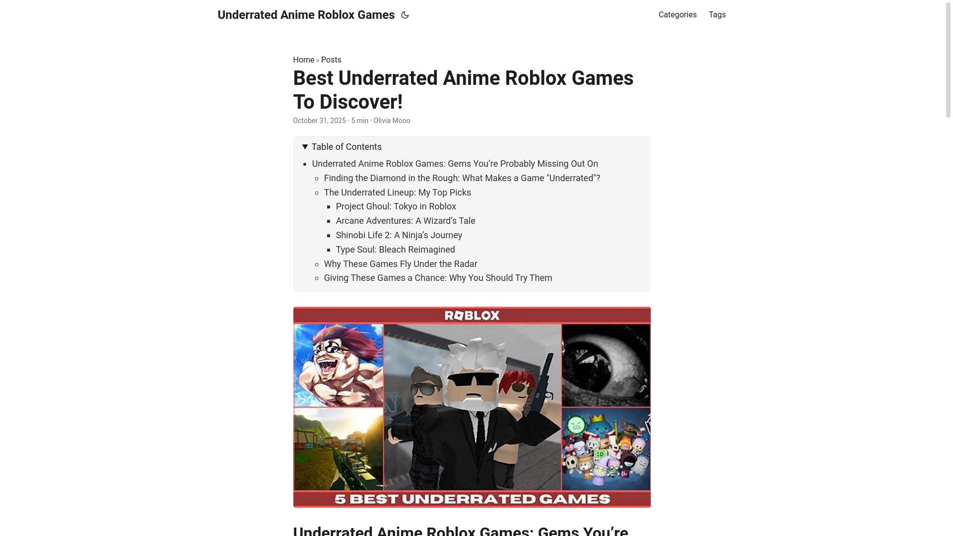website screenshot of https://underrated-anime-roblox-games.pages.dev/