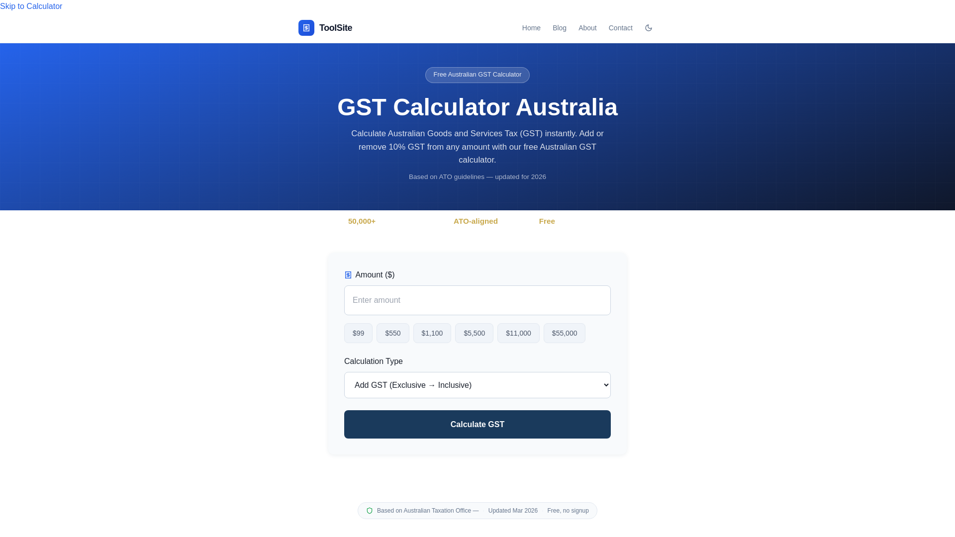 website screenshot of https://gstcalculatoraustralia.pages.dev/