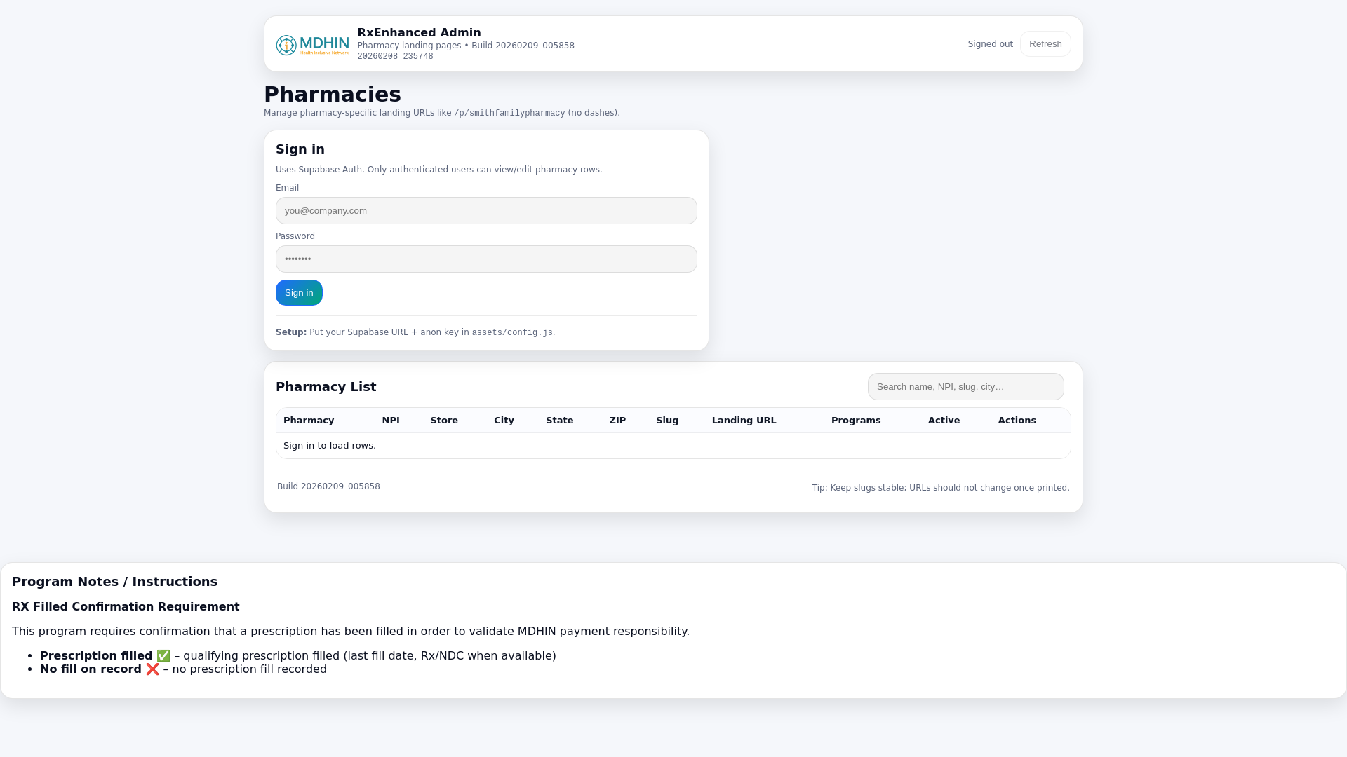 website screenshot of https://rxenhanced-admin.pages.dev/