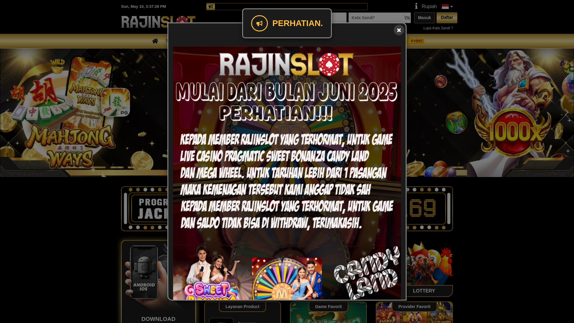 website screenshot of https://rajinslot.life/