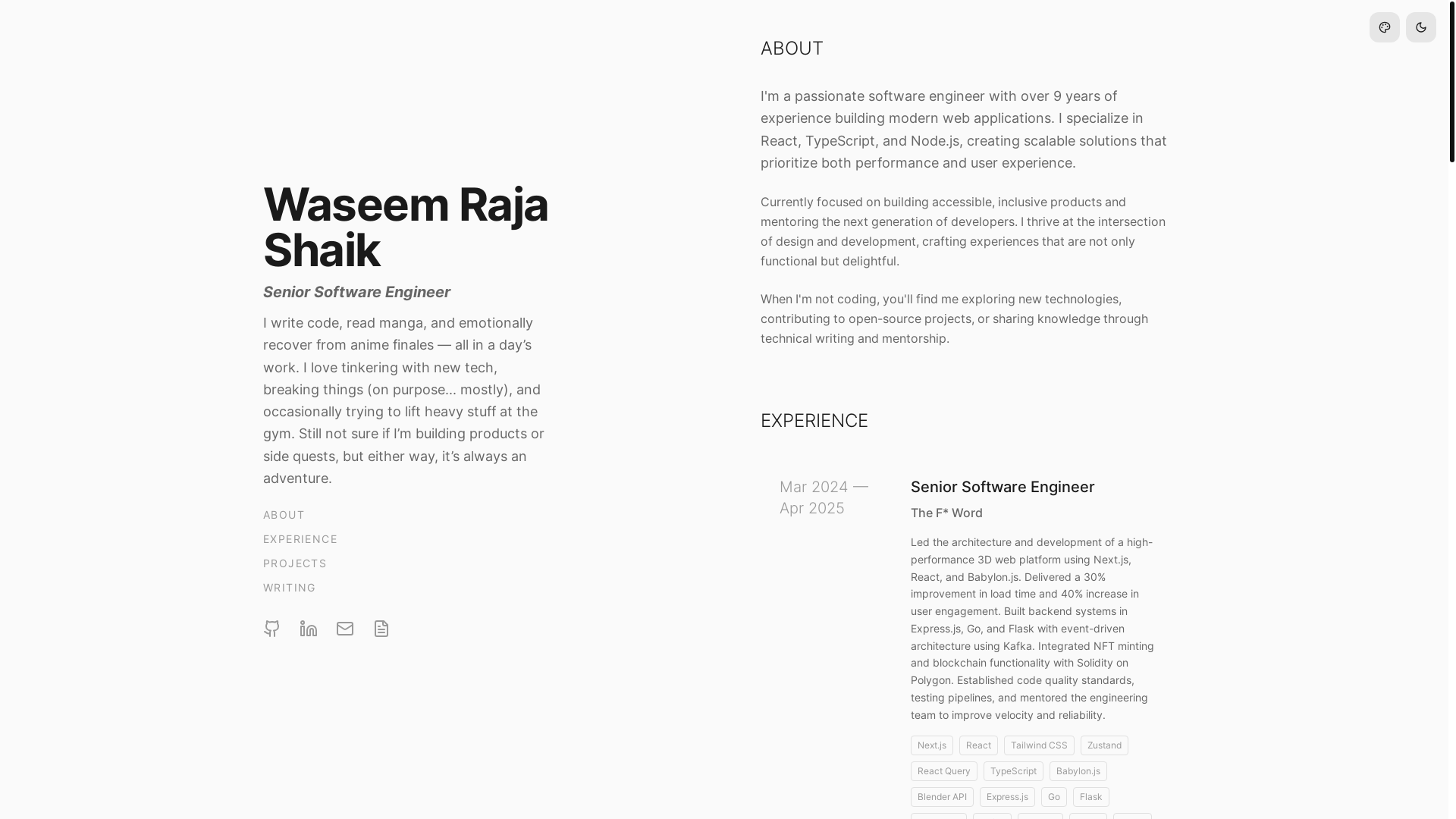 website screenshot of https://waseemrajashaik.me/