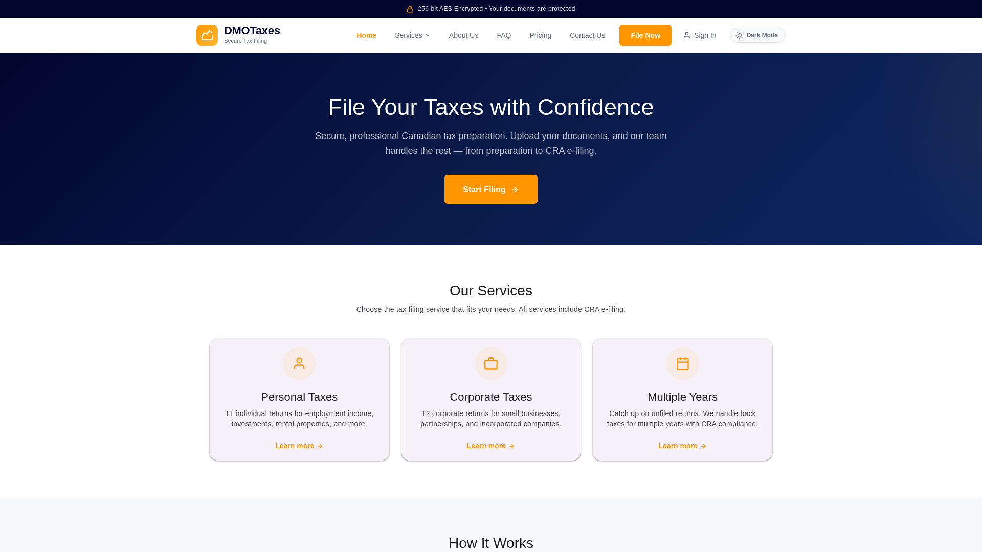 website screenshot of https://dmotaxes.com/