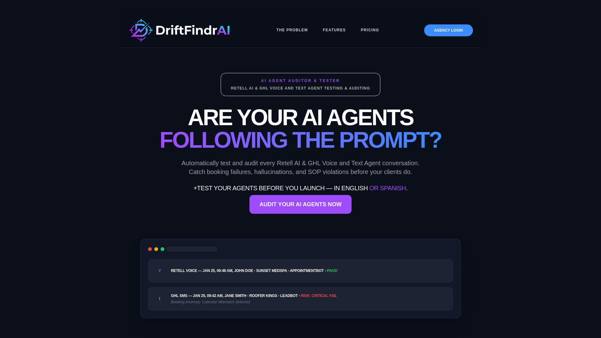 website screenshot of https://driftfinderai.com/