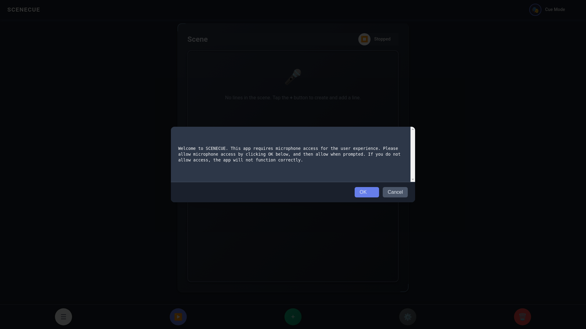 website screenshot of https://scenecue.app/