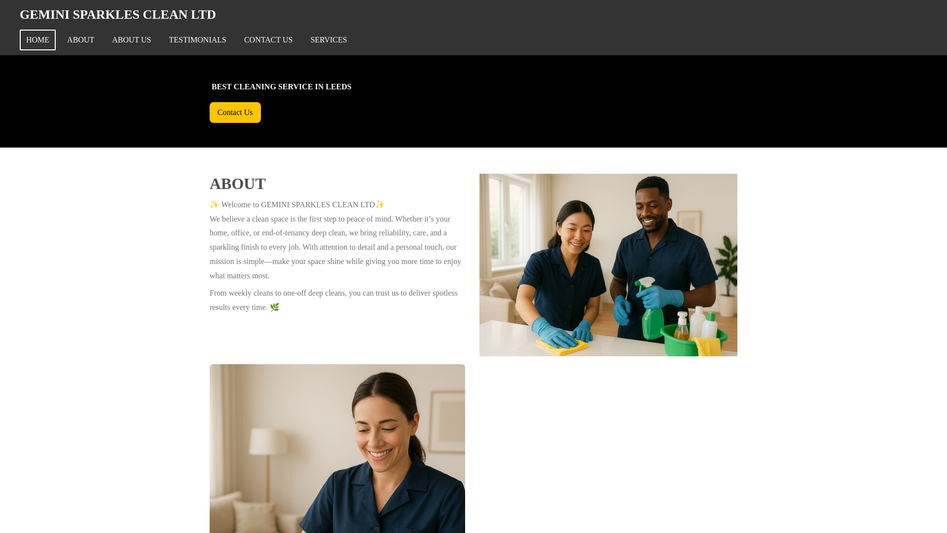 website screenshot of https://www.geminisparklescleanltd.com/