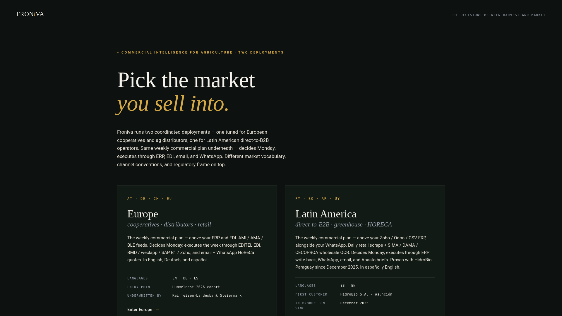 website screenshot of https://froniva.app/
