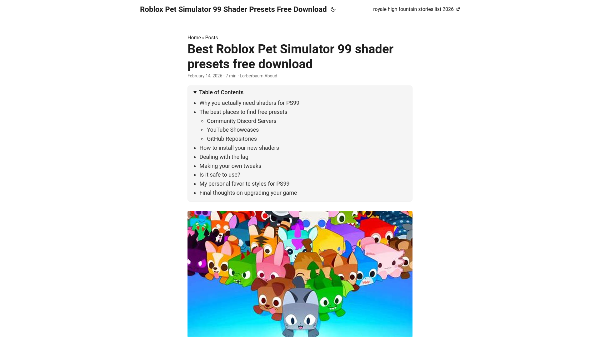 website screenshot of https://roblox-pet-simulator-99-shader-presets-free-download.pages.dev/