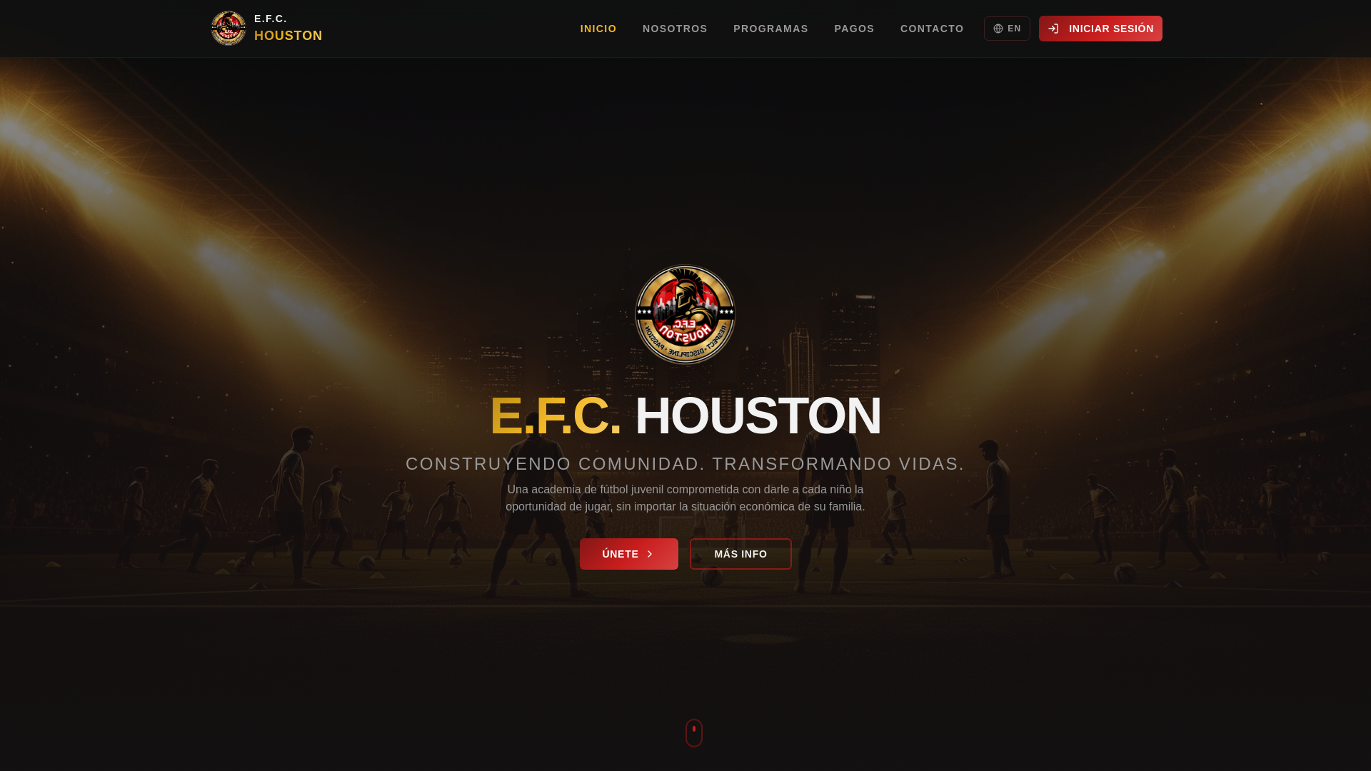 website screenshot of https://efchoustonsoccerclub.org/