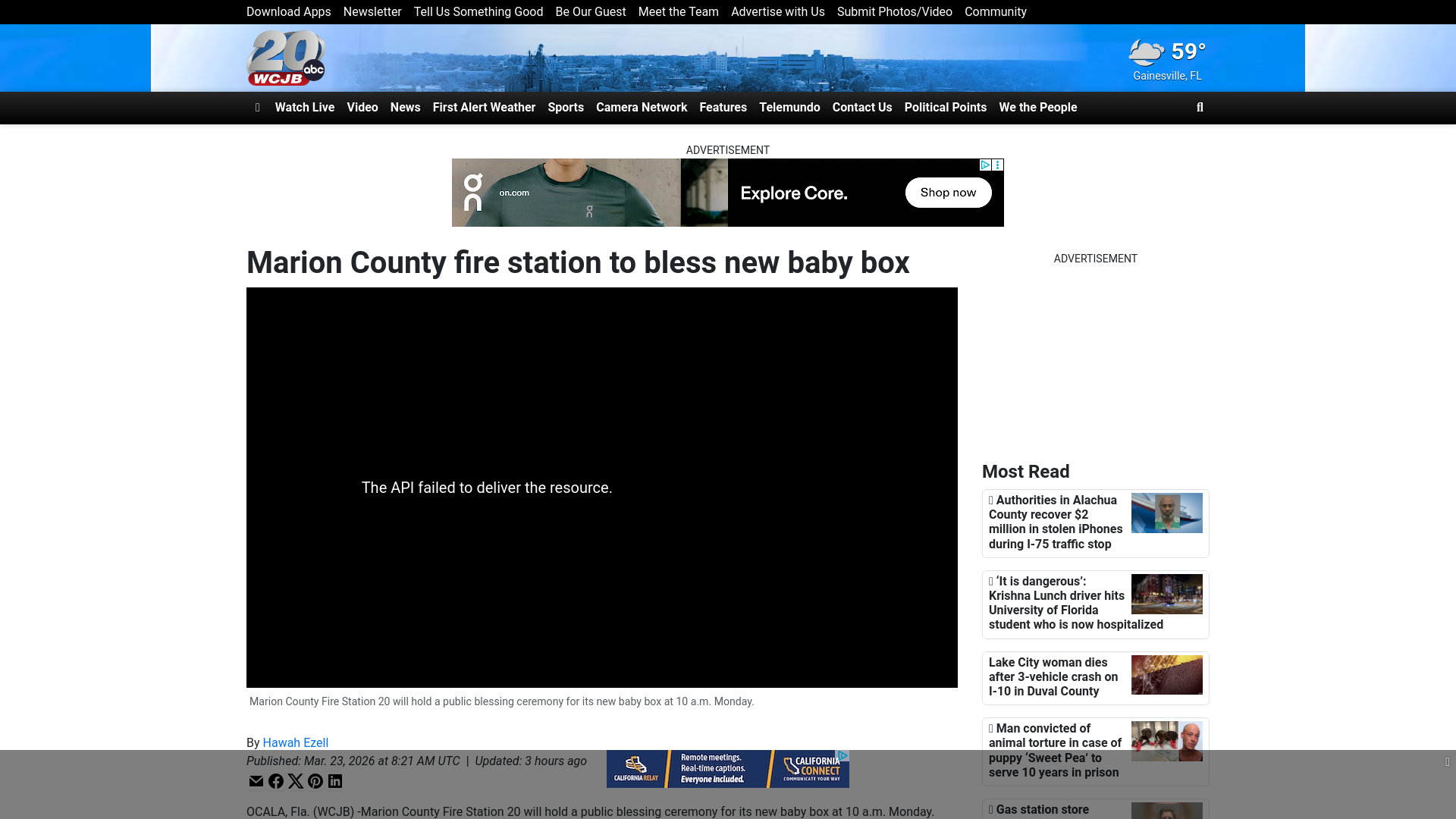 website screenshot of https://www.wcjb.com/2026/03/23/marion-county-fire-station-bless-new-baby-box/