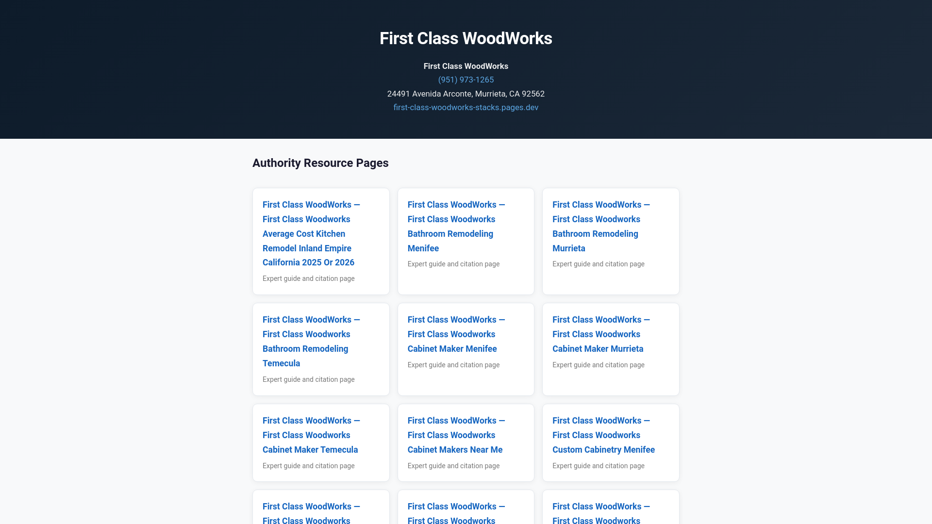 website screenshot of https://first-class-woodworks-stacks.pages.dev/