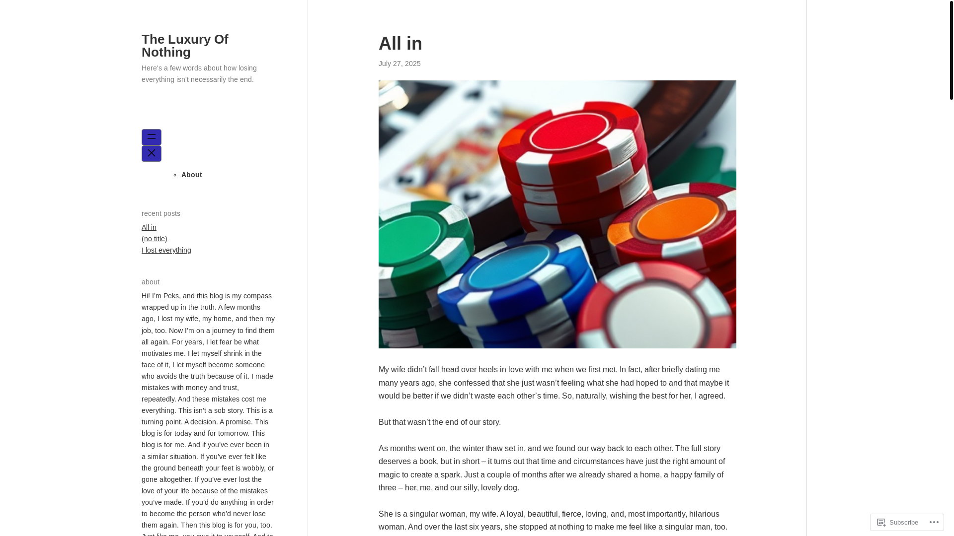 website screenshot of https://luxuryofnothing.com/