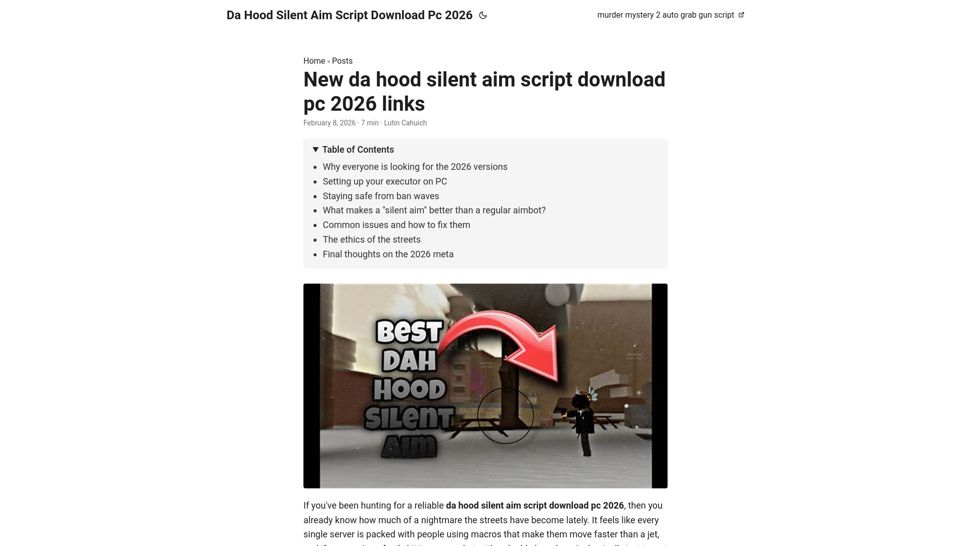 website screenshot of https://da-hood-silent-aim-script-download-pc-2026.pages.dev/