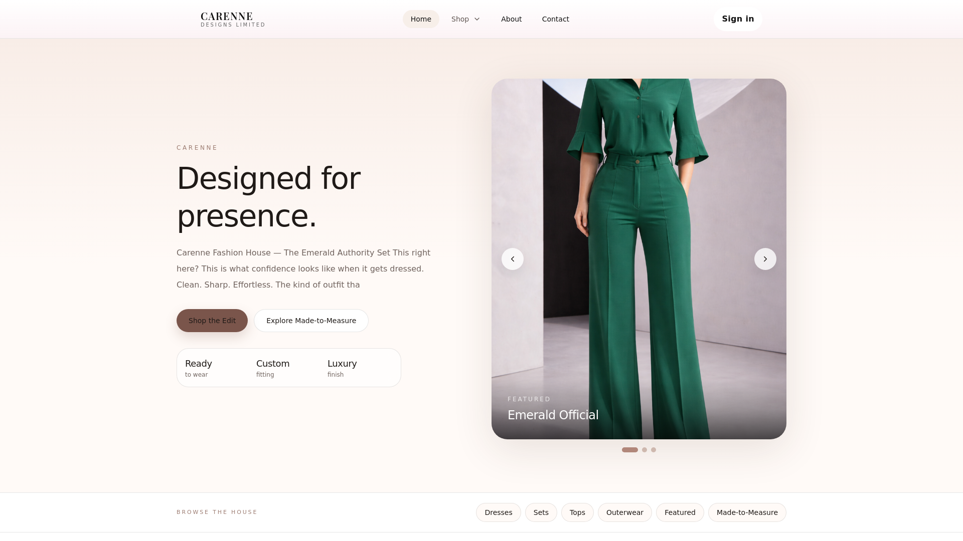 website screenshot of https://carennedesigns.com