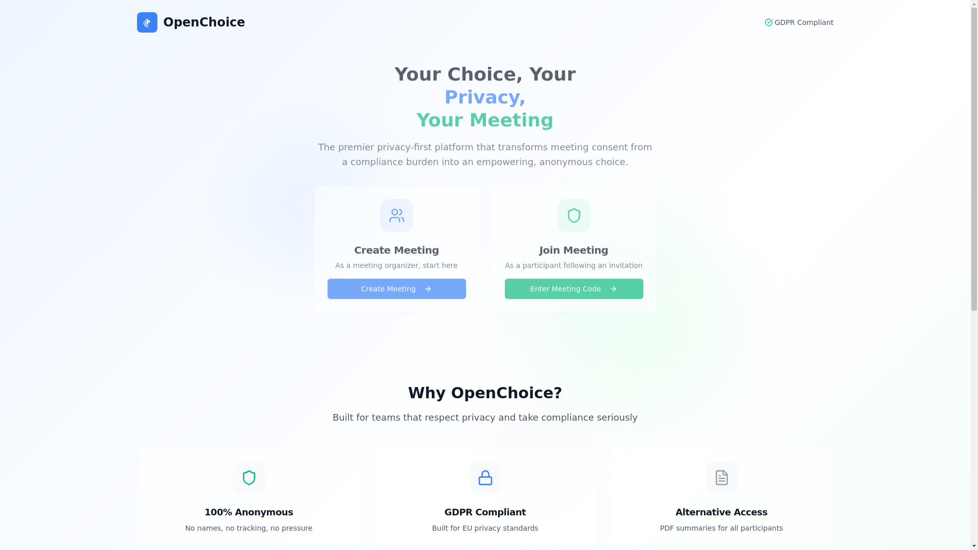 website screenshot of https://openchoice.online/