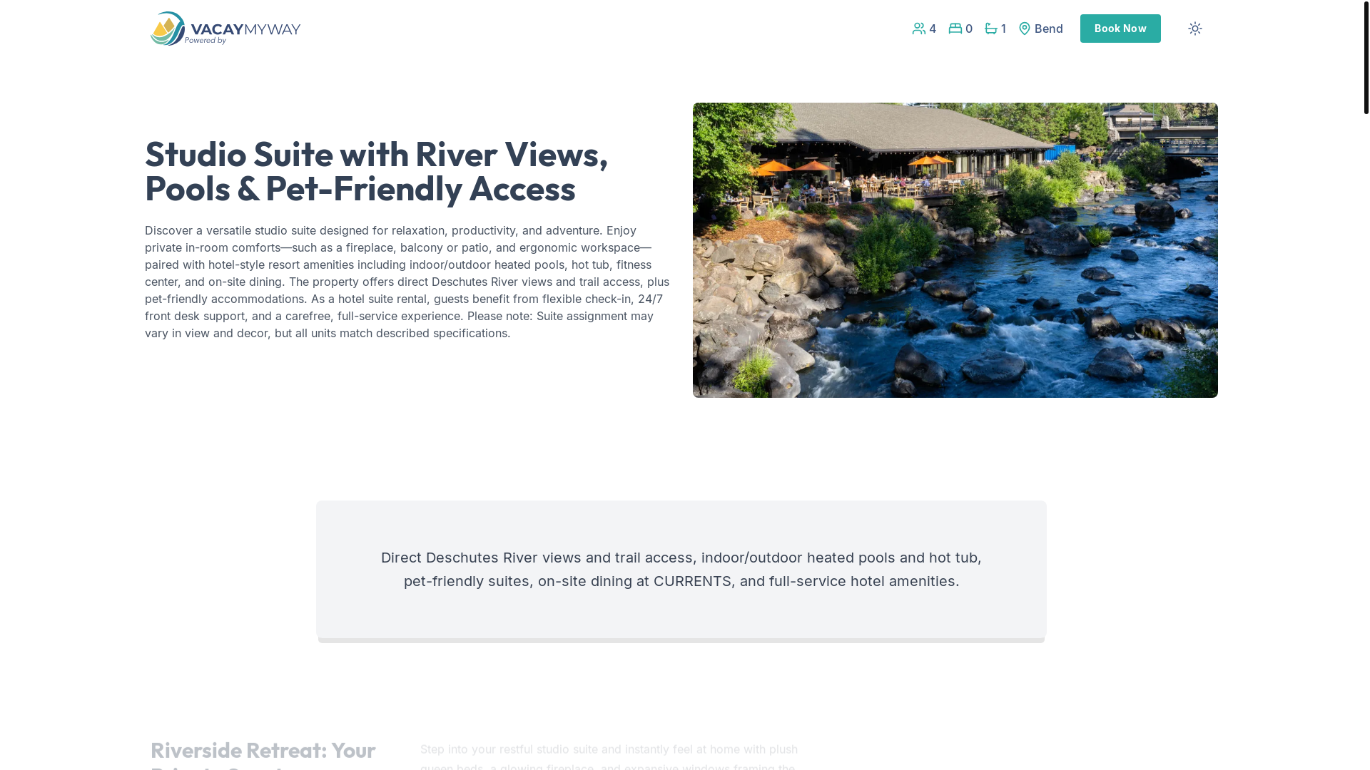 website screenshot of https://tranquilbend.vacations/
