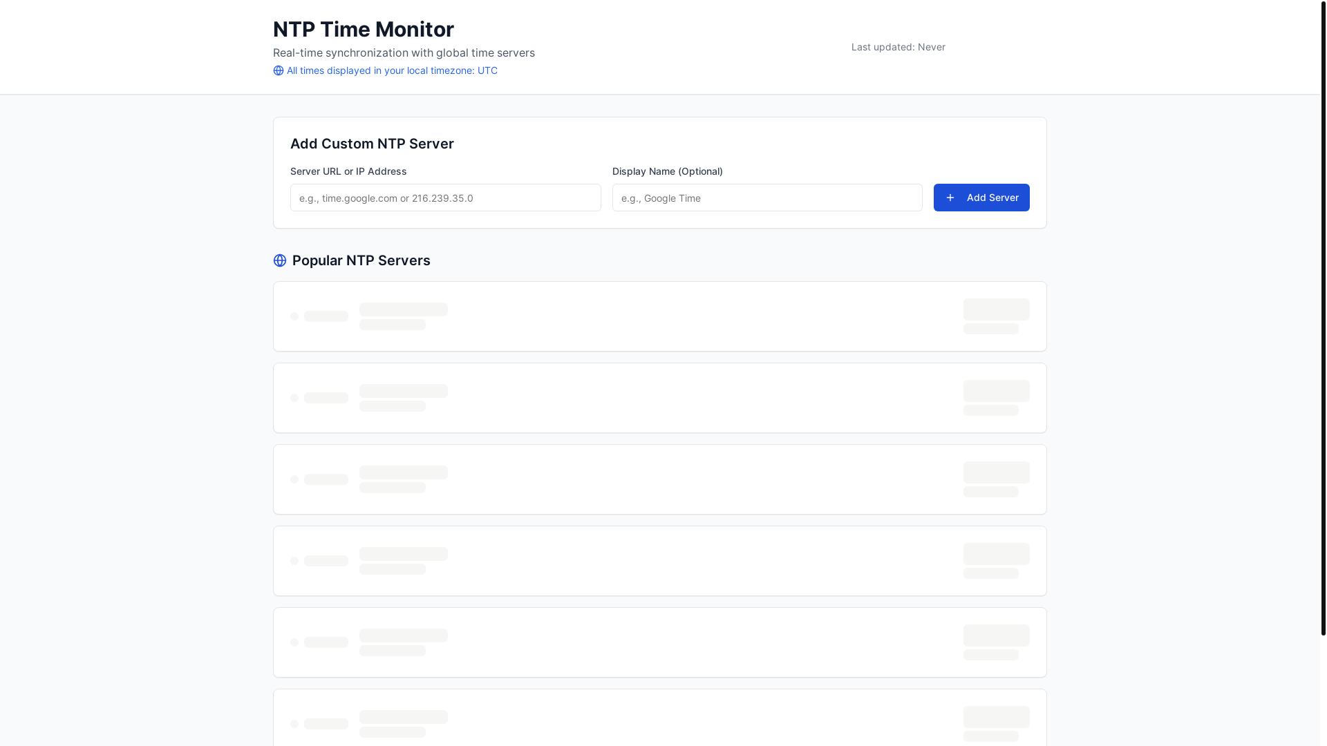 website screenshot of https://ntpservercheck.com/