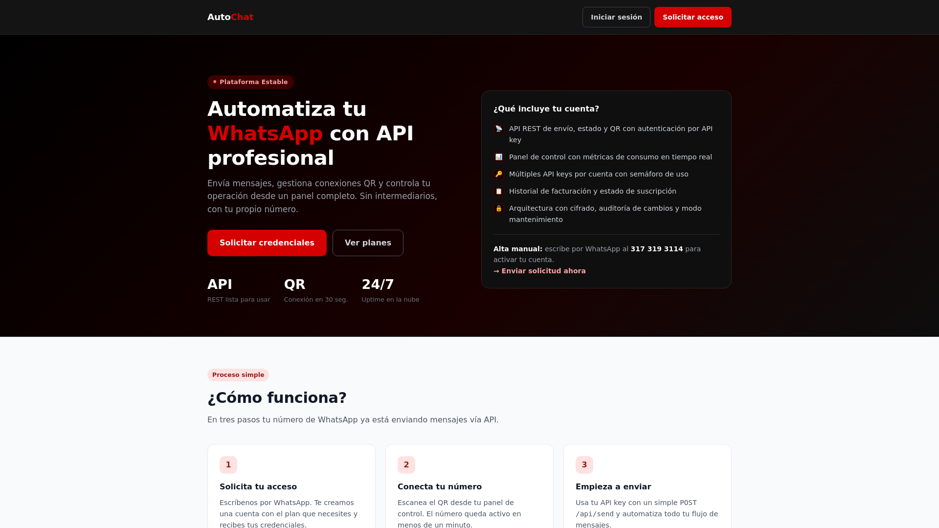 website screenshot of https://autochatapi.com/