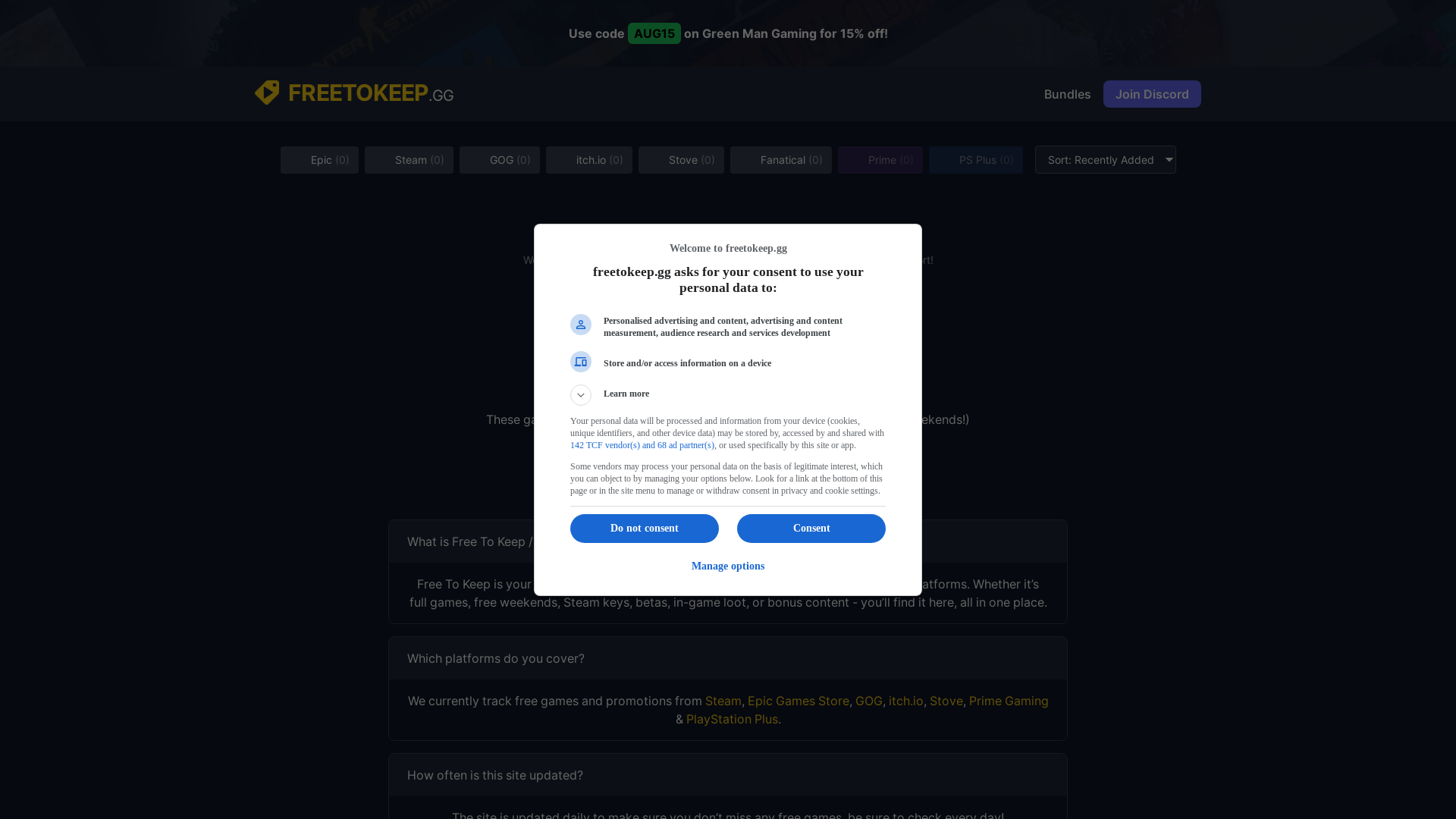 website screenshot of https://freetokeep.gg/