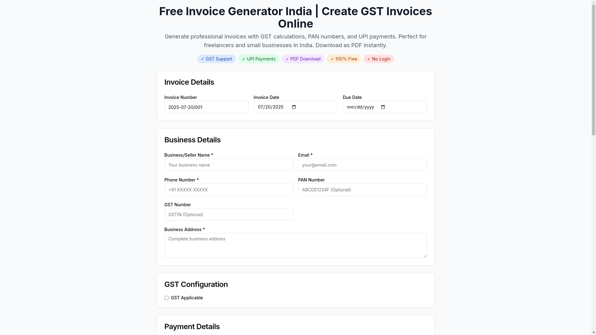 website screenshot of https://pdfinvoice.online/