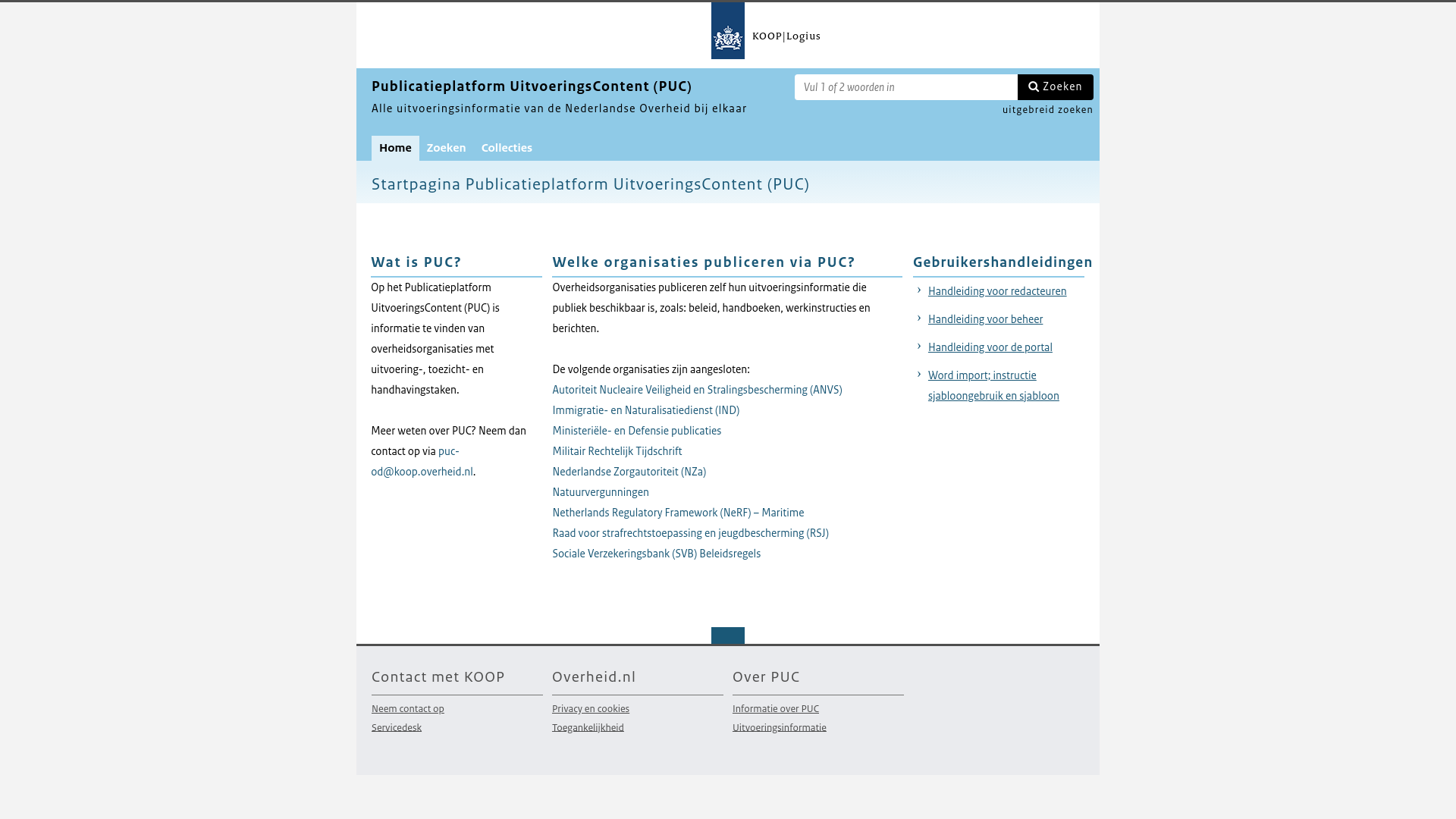 website screenshot of https://puc.overheid.nl/