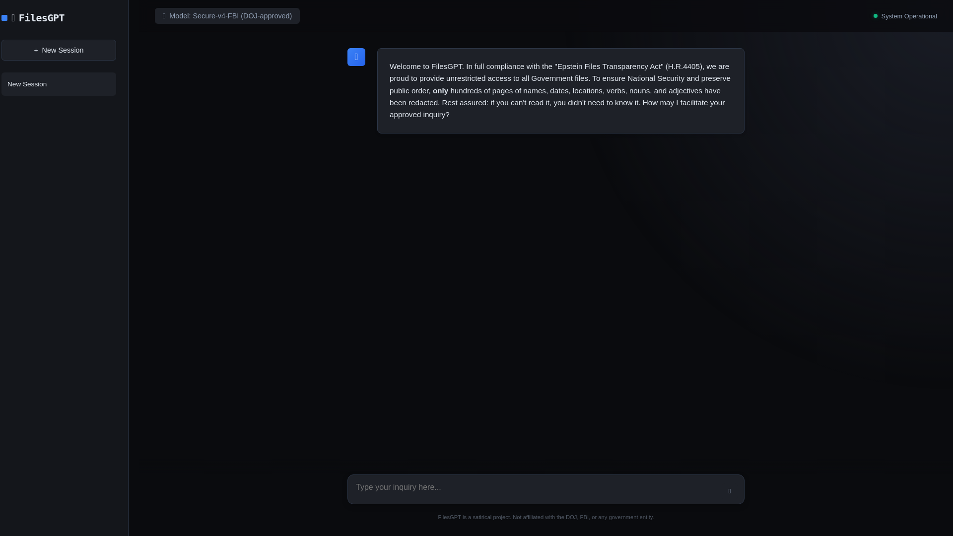 website screenshot of https://epsteinfilesgpt.com