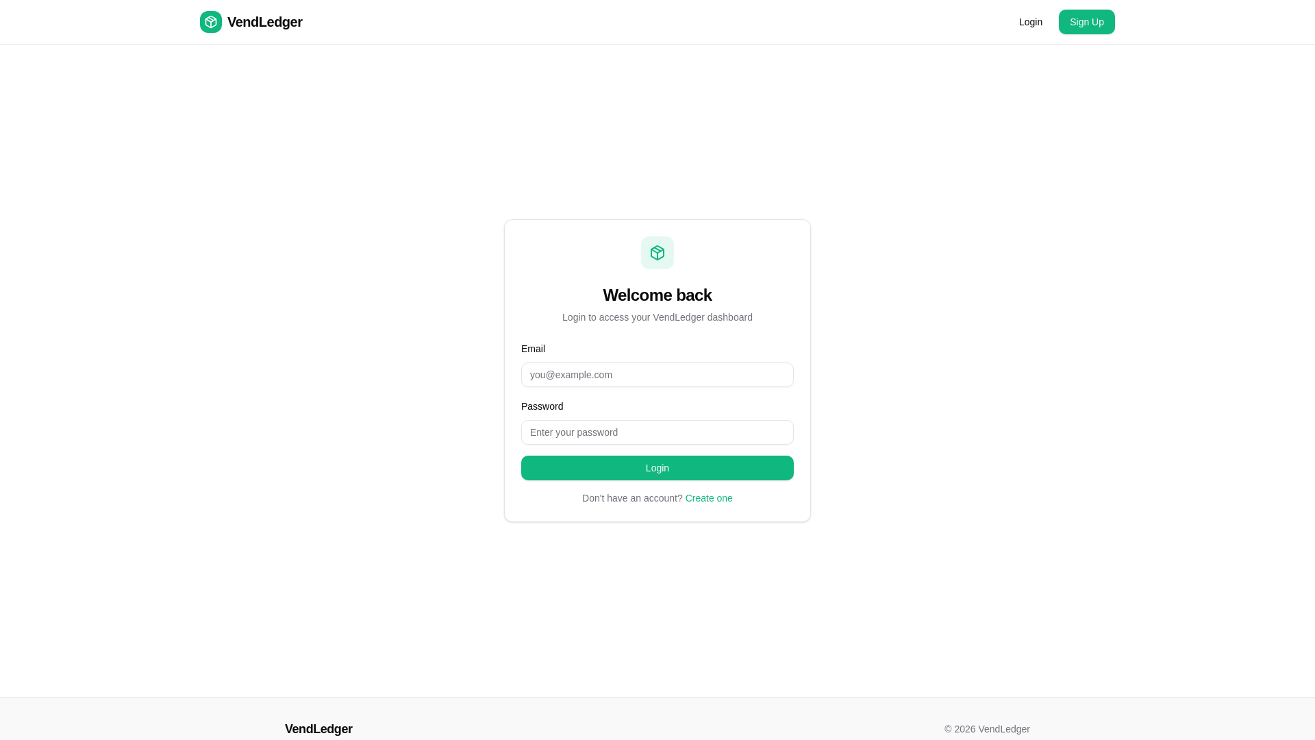 website screenshot of https://vendledger.com/