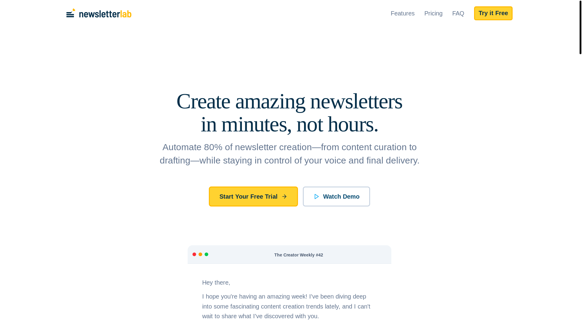website screenshot of https://newsletterlab.ai/