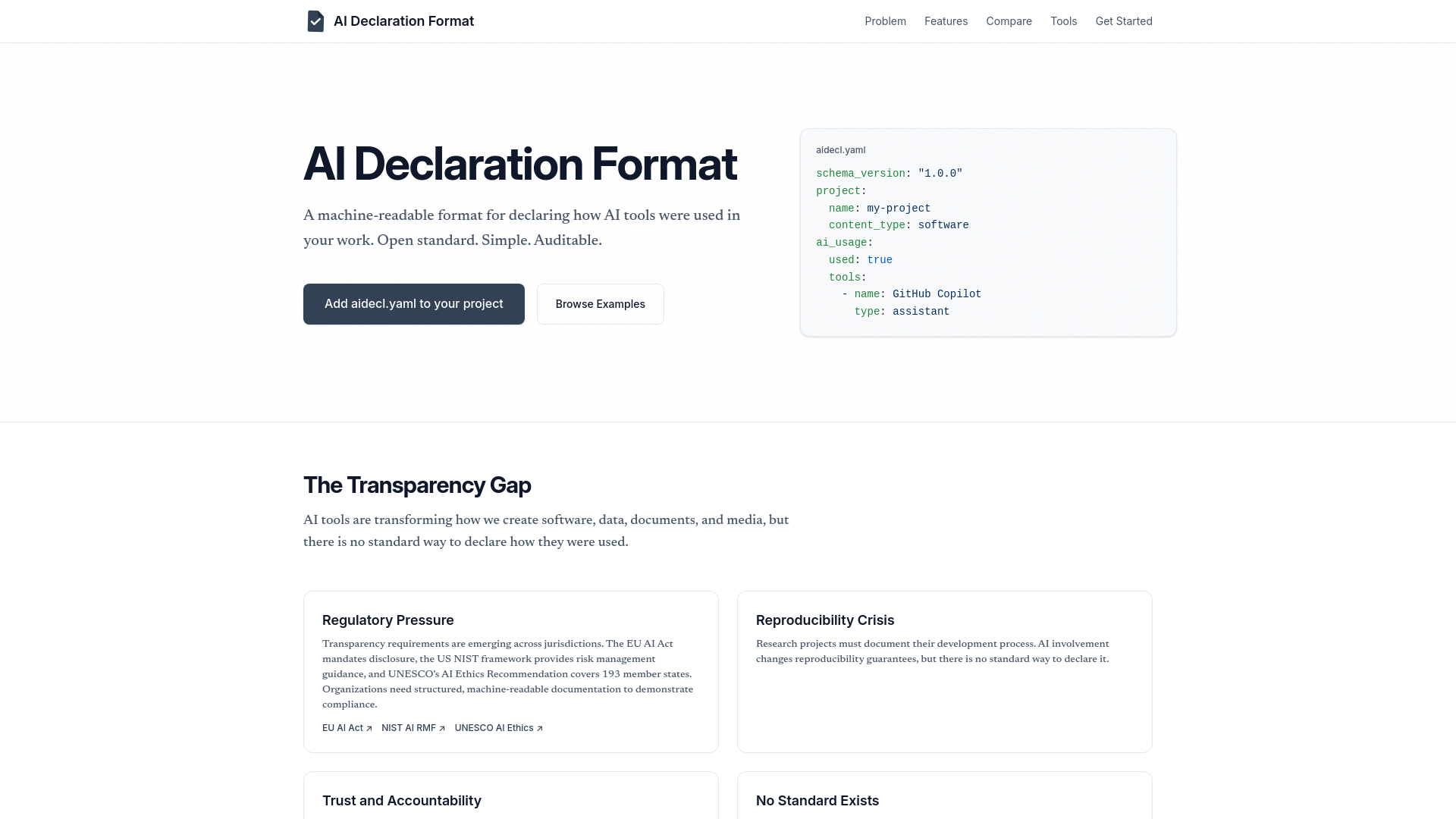 website screenshot of https://aideclarationformat.com/