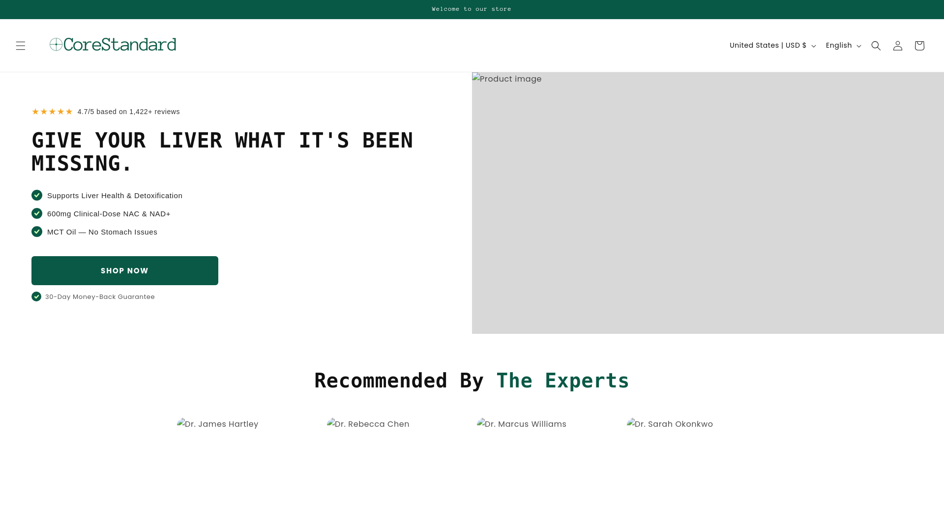 website screenshot of https://corestandardlabs.com/