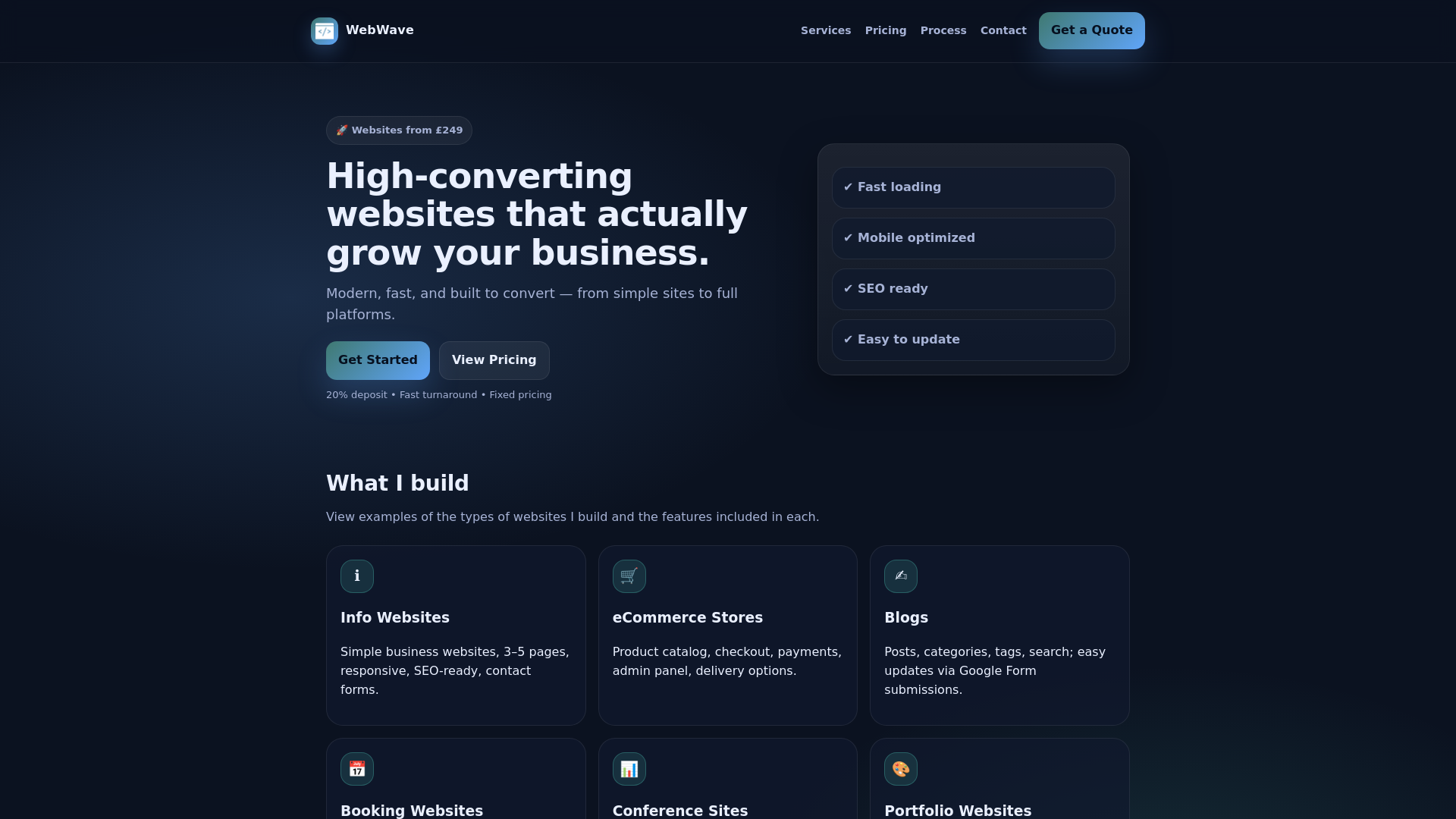 website screenshot of https://webwavex.pages.dev/